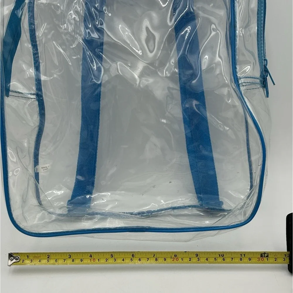 Vintage‎ 90s Y2K Lisa Frank Logo Clear Backpack See-Thru Vinyl Blue Straps 15